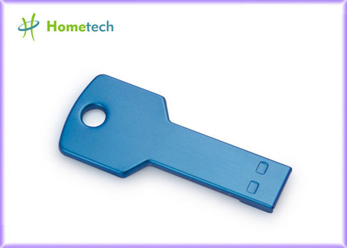 La llave azul/del verde del metal formó el logotipo modificado para requisitos particulares memoria USB