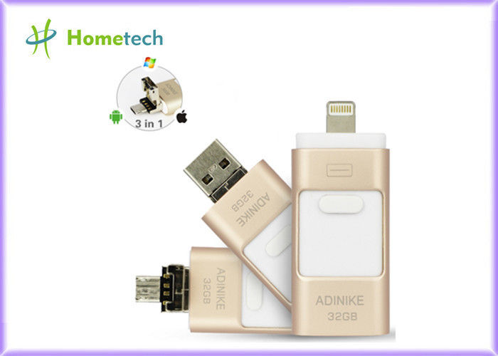 Palillo de oro de memoria USB del metal 32GB del teléfono de OTG para IPhone/la PC, garantía de 1 año