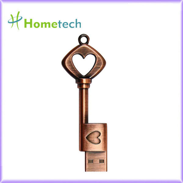 La llave de cobre amarillo de bronce del corazón del metal del USB 2,0 forma la impulsión del pulgar del lápiz de memoria de Pen Drive Memory Stick USB de memoria USB 16GB