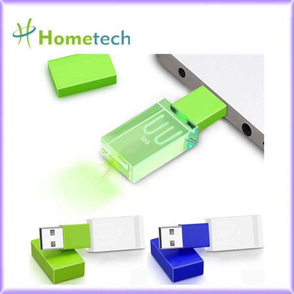 Waterpoof Crystal Usb Flash Drive Led enciende para arriba memoria USB transparente del cristal de 32GB 10mb/s