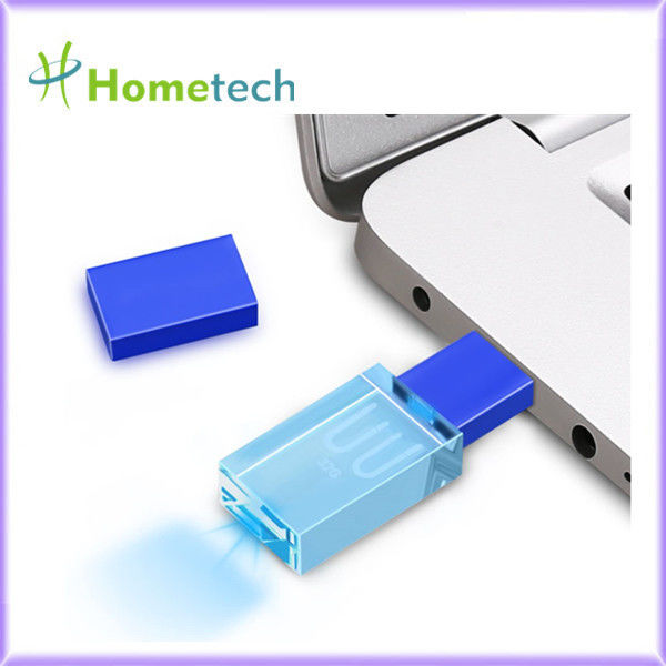 Waterpoof Crystal Usb Flash Drive Led enciende para arriba memoria USB transparente del cristal de 32GB 10mb/s