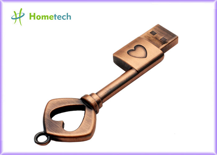 La llave de cobre amarillo de bronce del corazón del metal del USB 2,0 forma la impulsión del pulgar del lápiz de memoria de Pen Drive Memory Stick USB de memoria USB 16GB