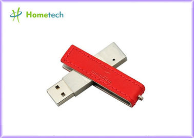 Transferencia de archivos roja del lápiz de memoria del cuero USB del rectángulo con velocidad