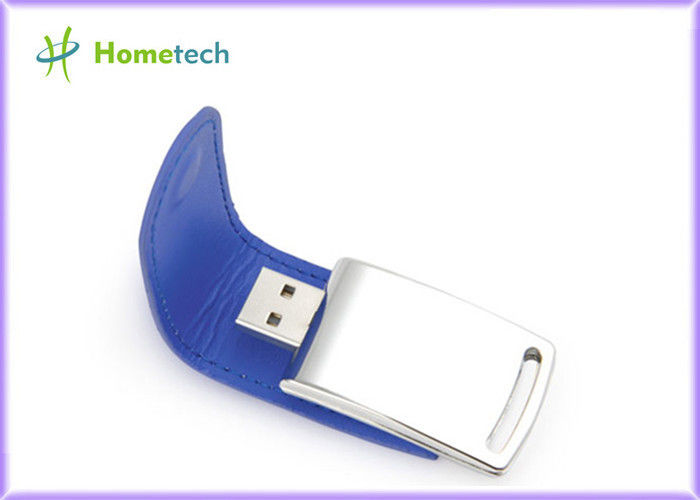 Lápiz de memoria azul 4GB del cuero USB de Eco del CE para el producto promocional