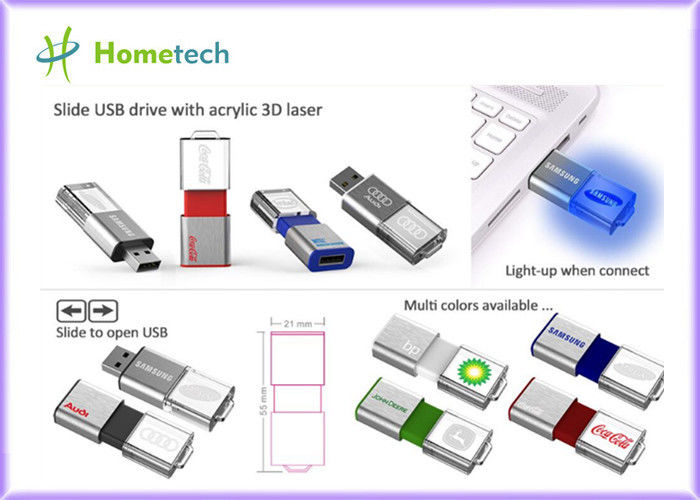 Resbale el acrílico ligero del USB, logotipo del grabado del laser del logotipo 3D rápidamente escriben/velocidad leída