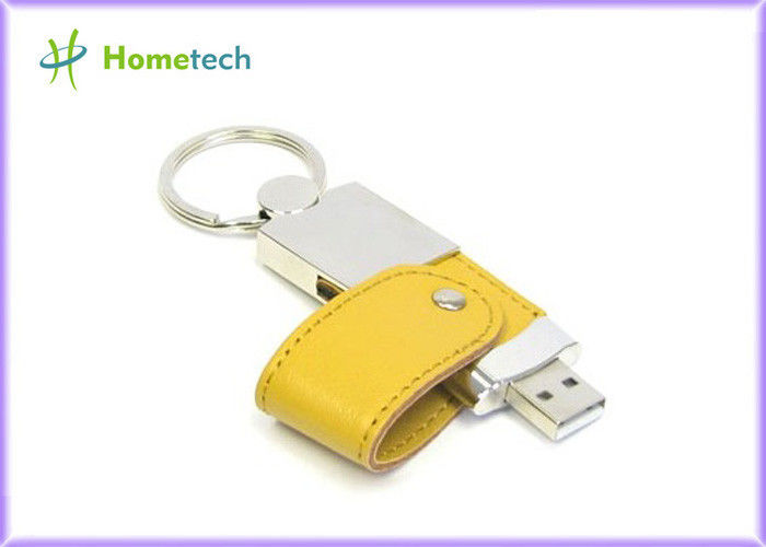 Llavero amarillo de los accesorios de la PC del lápiz de memoria del cuero USB de la novedad USB