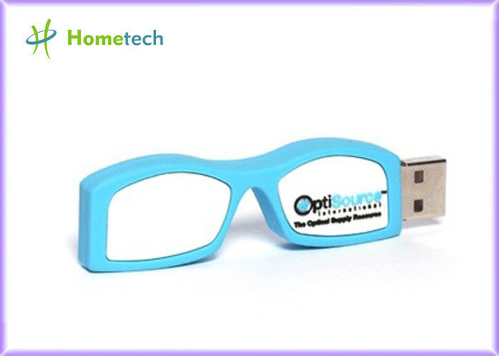Memoria USB de goma 32GB azul de la historieta de los vidrios lindos personalizada