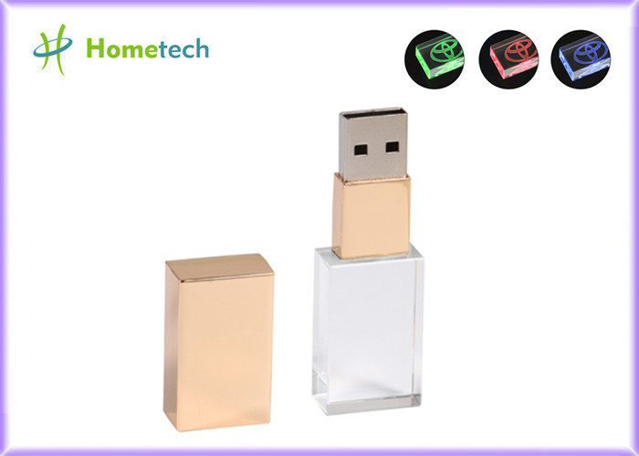 Palillo de cristal USB pendrive 2,0 del usb del regalo corporativo de encargo 3,0 palillo de memoria Flash del cristal LED 64GB