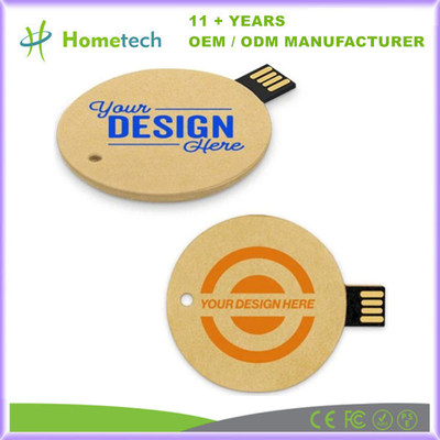 Tarjeta redonda USB de 6g hecha de papel reciclable con compatibilidad con Windows/Mac OS/Linux