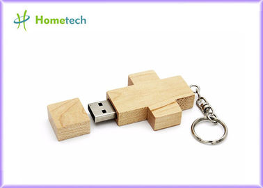 Memoria USB de madera 2GB del collar cruzado con el logotipo del grabado del laser del llavero